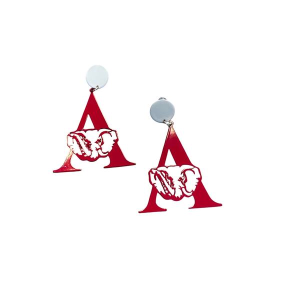 Alabama "A" Elephant Laser Cut Earrings - Bama Earrings - Roll Tide Earrings - Picture 1 of 3